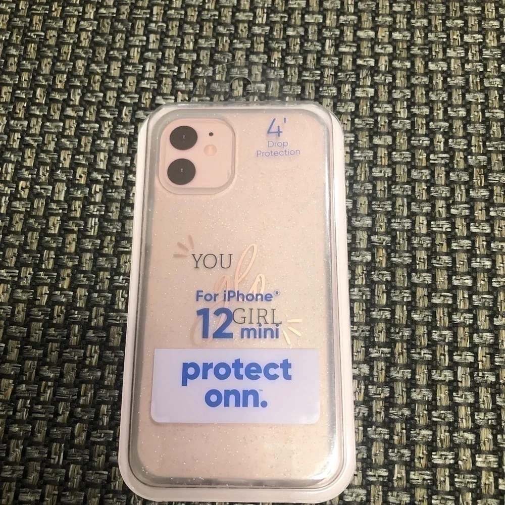 iPhone 12 mini phone case. Clear glittery says you glo girl on the back